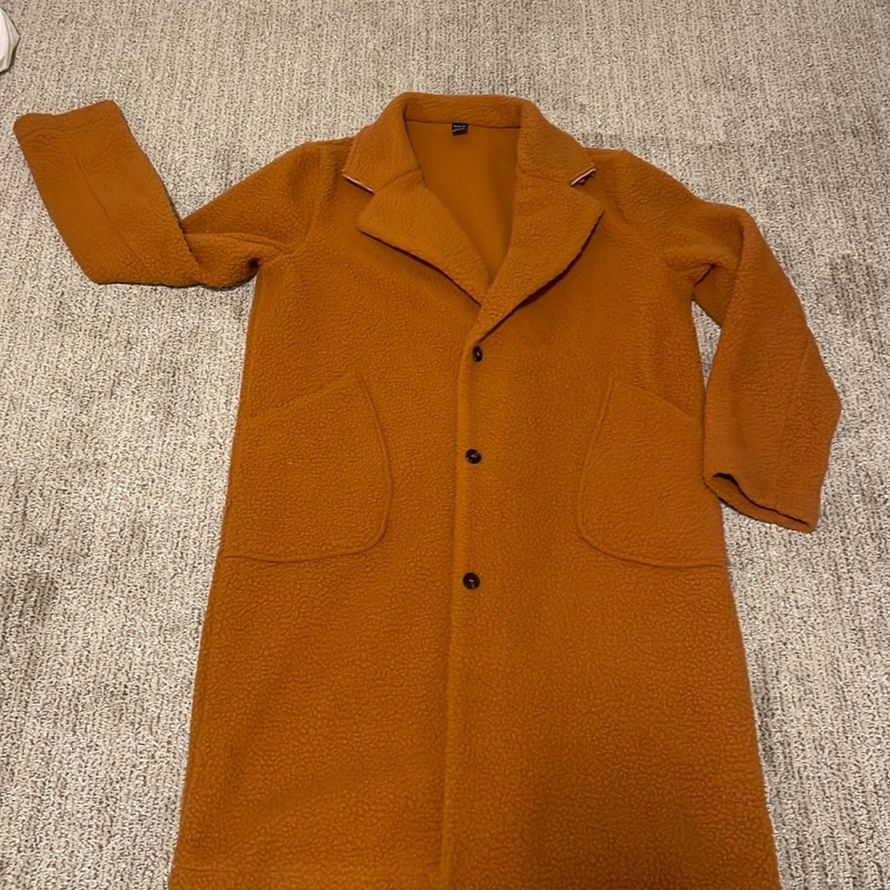 Solid Lapel Collar Patch Pocket Teddy Coat